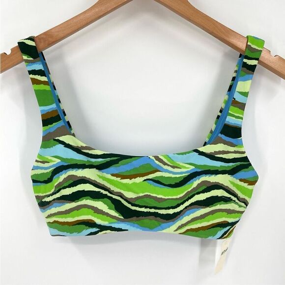 Aerie Multi-Color Abstract Scoop Wide Strap Bikini Top Women Medium Green Blue - Picture 1 of 4